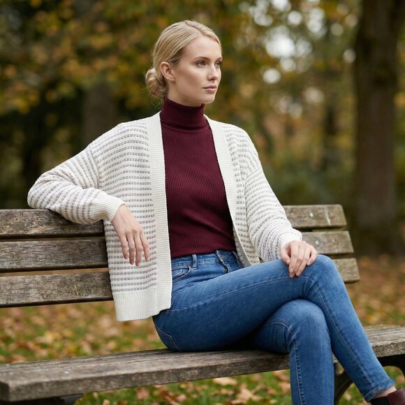 100% Cotton Nautical Stripe Open-Front Long Sleeve Cardigan - Picture 2 of 15